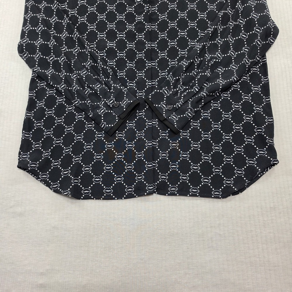 Markus Lupfer Black Lip Print Long Sleeve Top Size 6 Blouse Button Up Pop Art - Picture 3 of 12